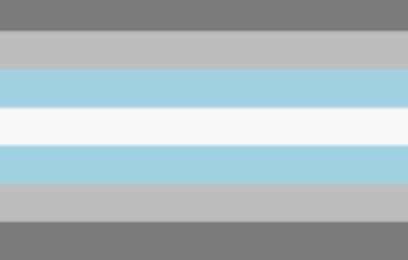 demiboy a flag that has seven stripes. the two top and bottom stripes are shades of gray, the stripes underneath are light blue, and the middle stripe is white.