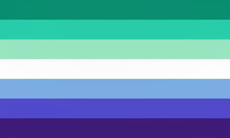 gay a flag that has seven stripes. the three top stripes are shades of green, the bottom three stripes are shades of blue, and the middle stripe is white.